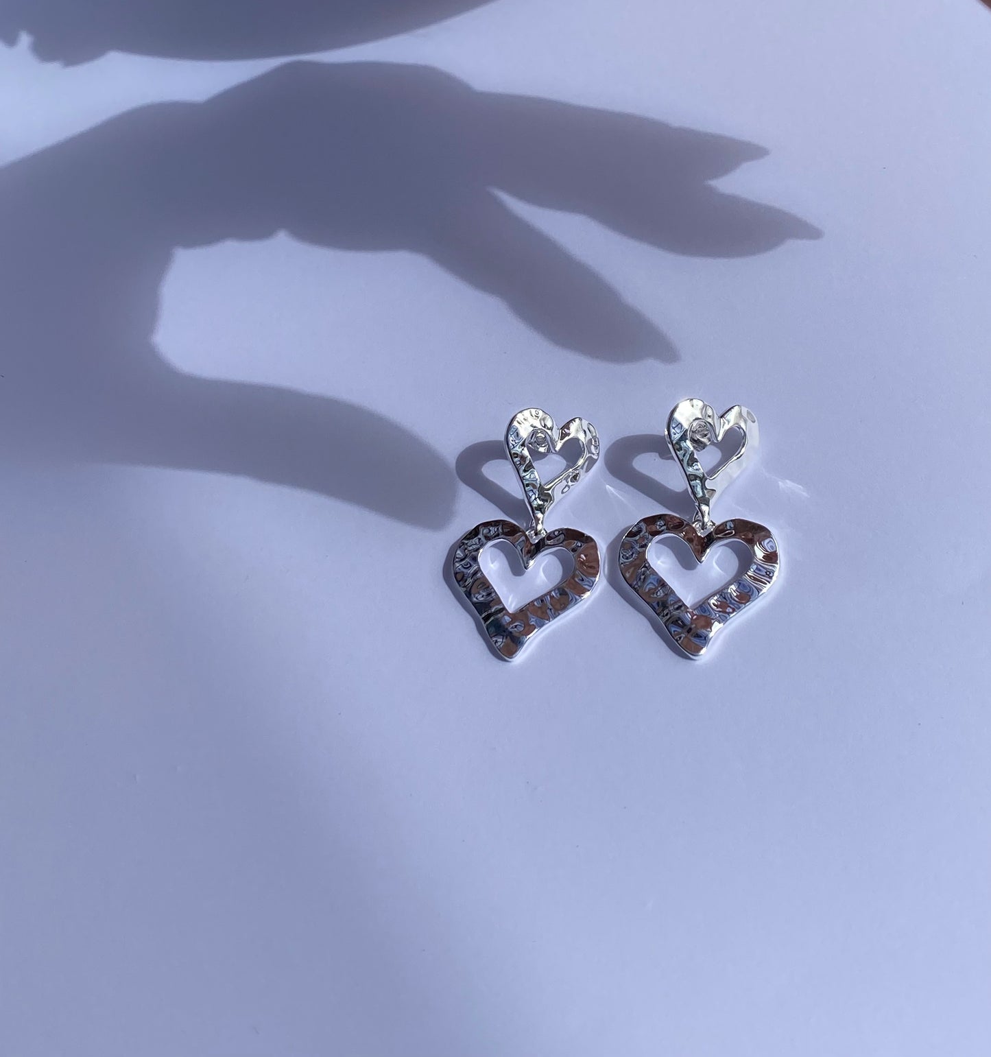 Ada's heart drop earrings in silver plating