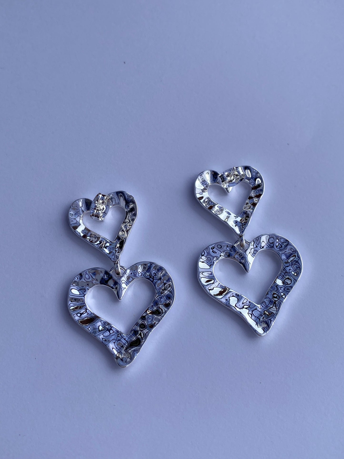 Ada's heart drop earrings in silver plating