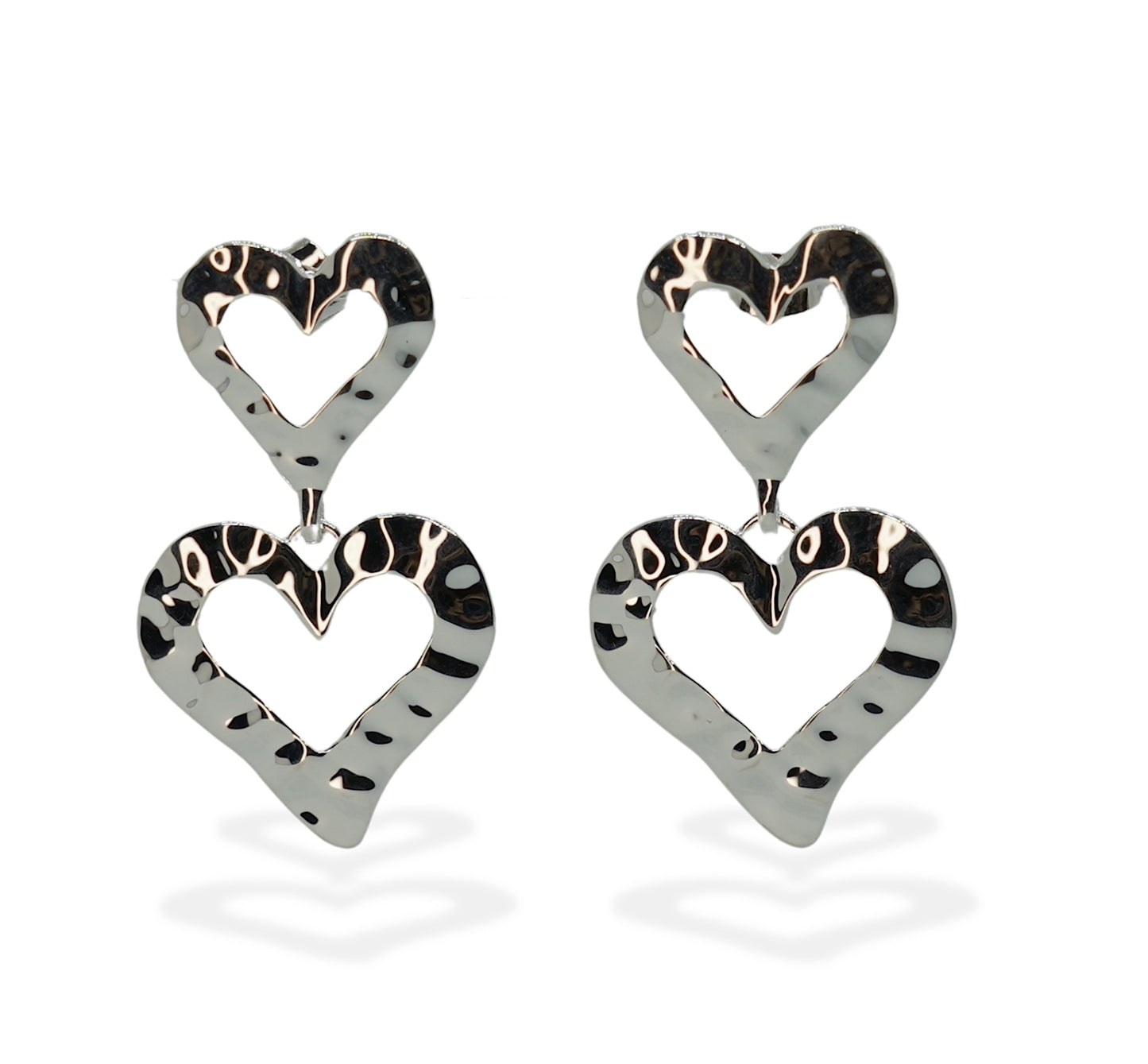 Ada's heart drop earrings in silver plating