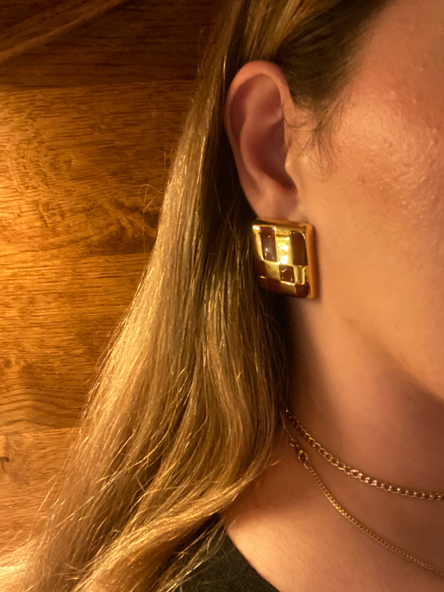 Marmont Check stud earrings in gold