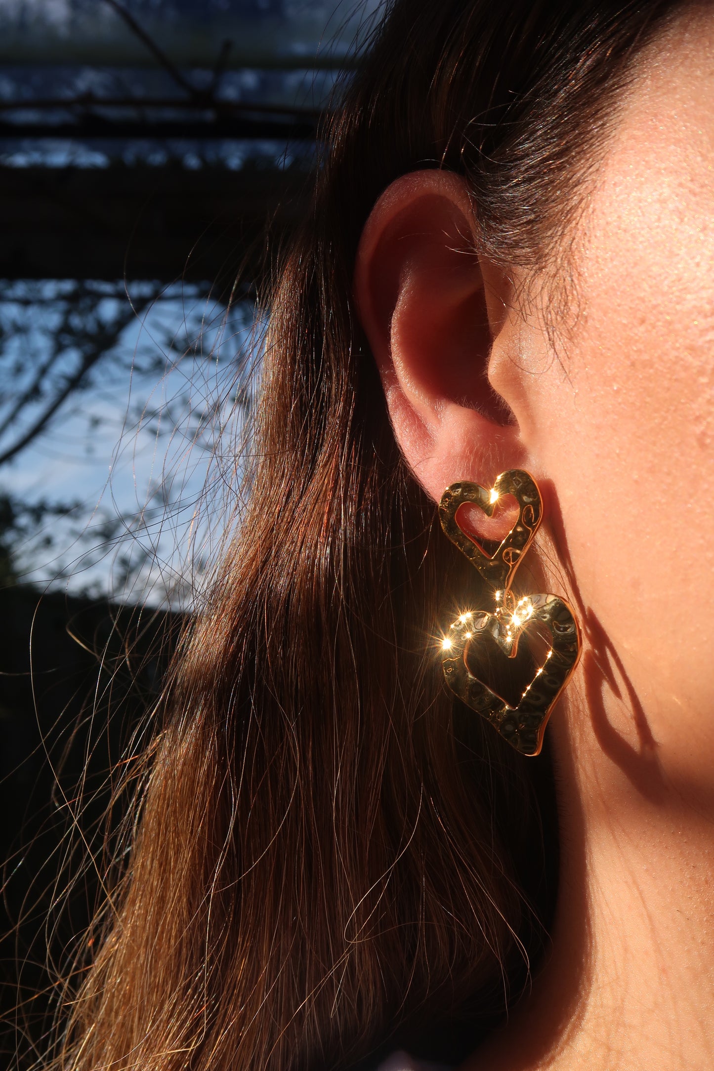 Ada's Heart drop statement earrings in gold plating